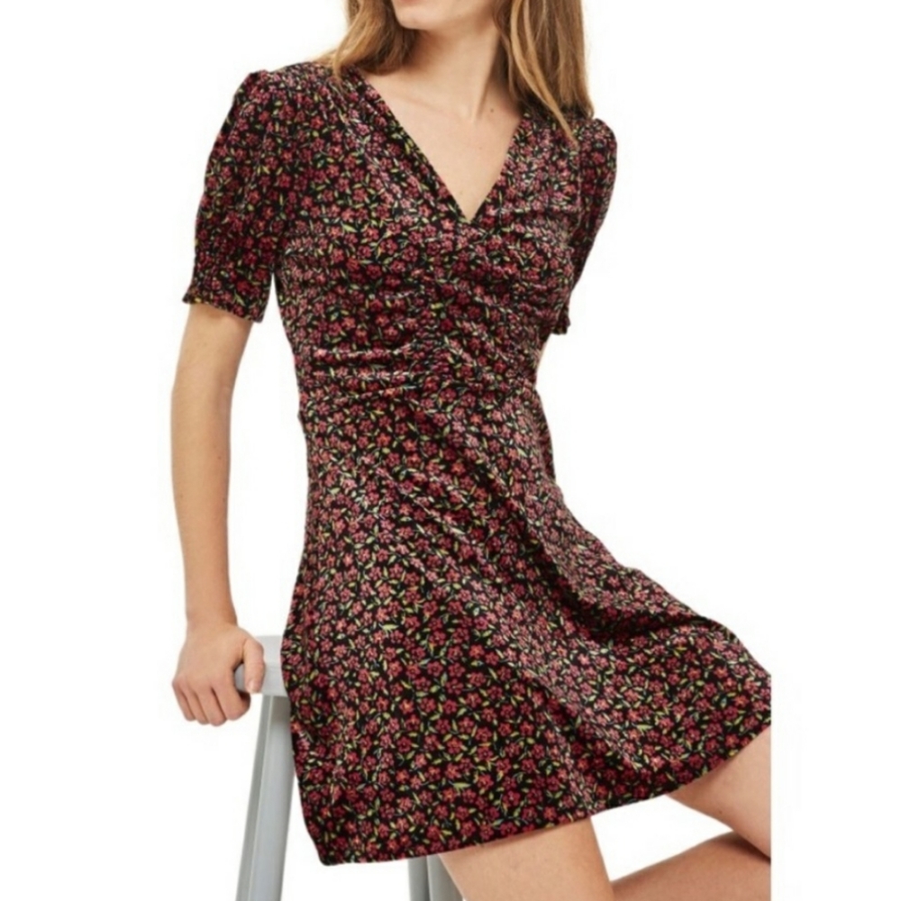 Topshop Black Floral Velvet Mini Dress 6